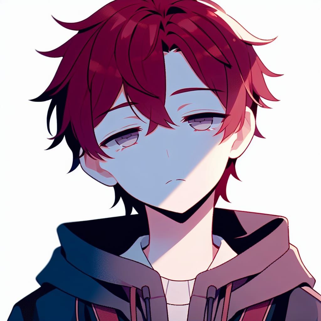 Sleepy Red-Haired Boy in Manga Style