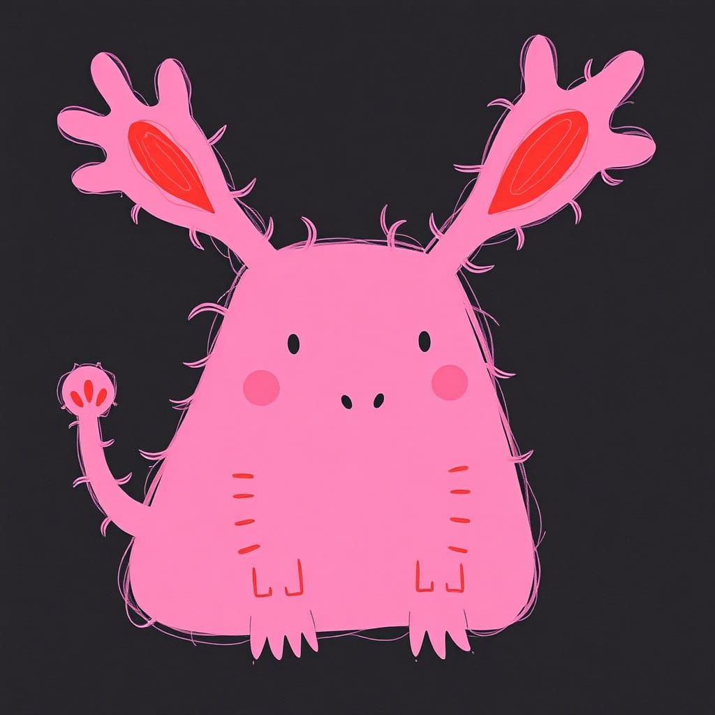 Pink Creature in Bill Traylor Folk Art Style