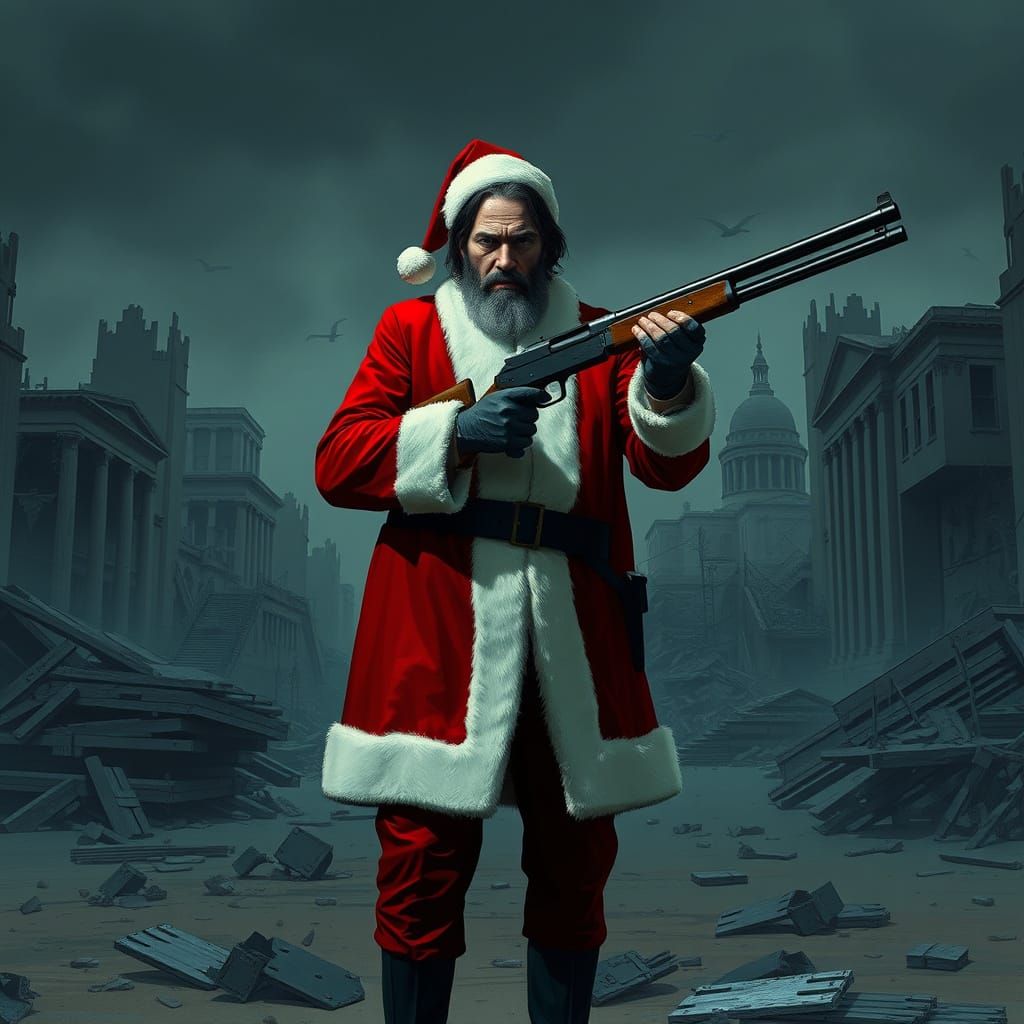 John Wick mixed with Santa Claus in the video game Fallout 3