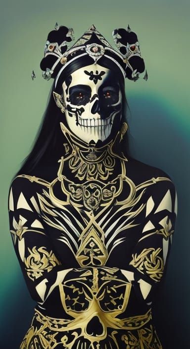 Surreal Skull-Faced Woman Portrait in Abstract Style