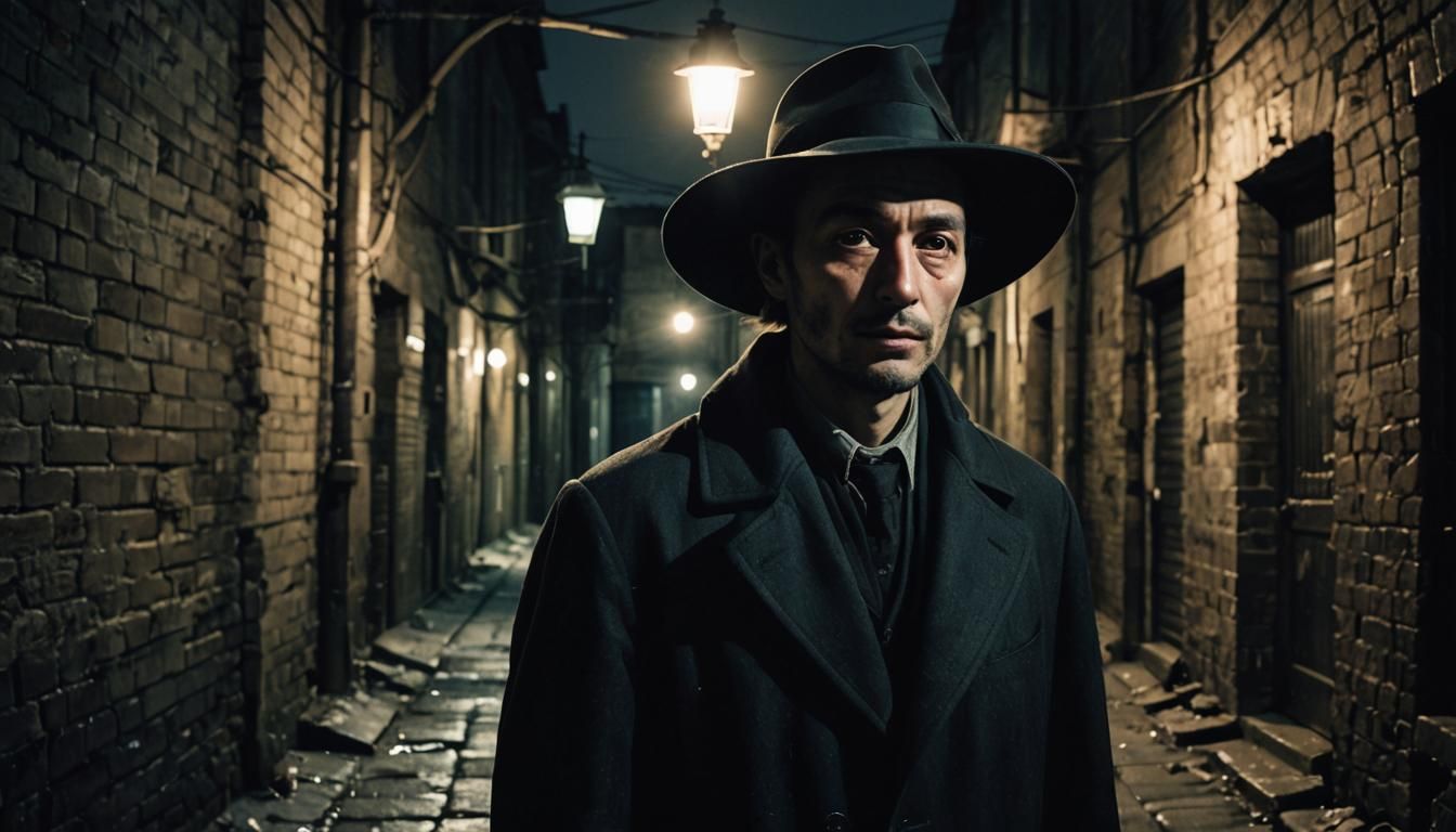 Surreal Figure in Dimly Lit Alleyway