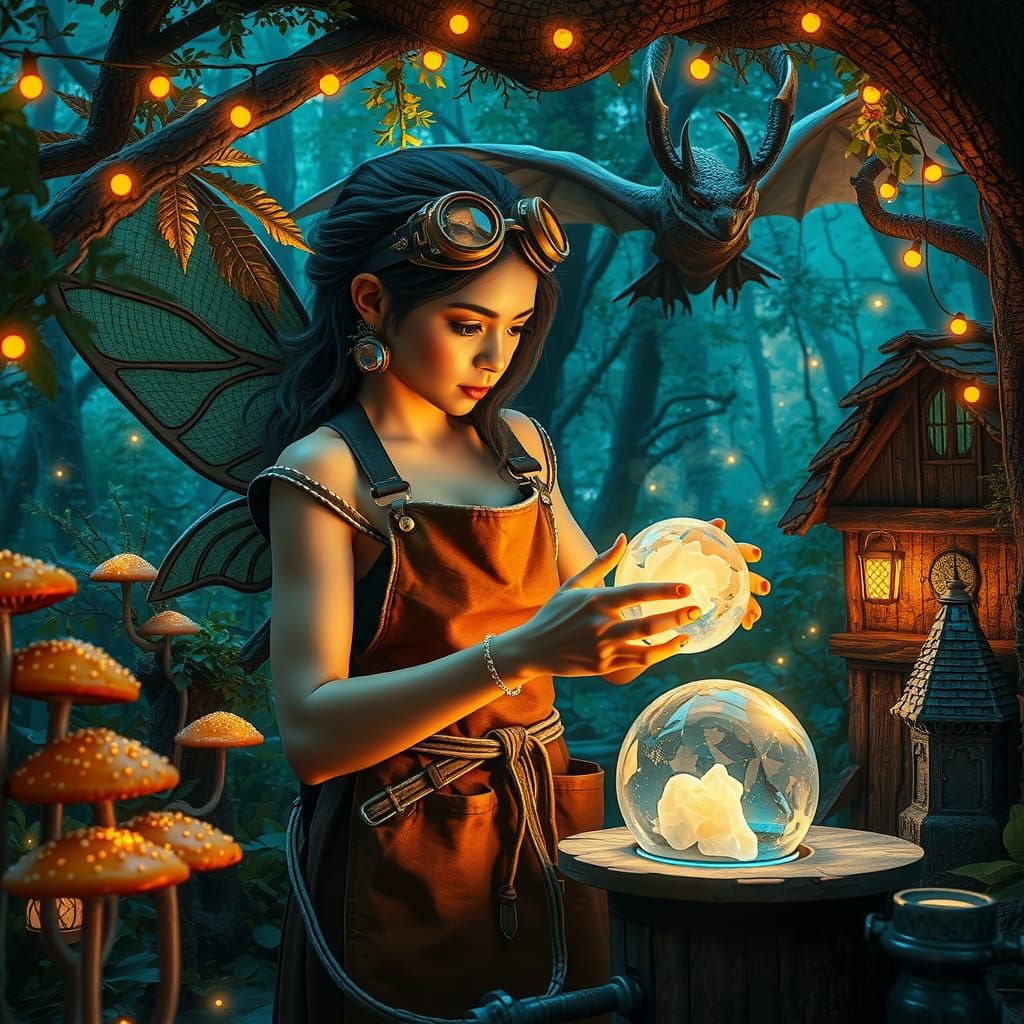 Fairy Blacksmith Crafts Crystal Ball in Forest Village