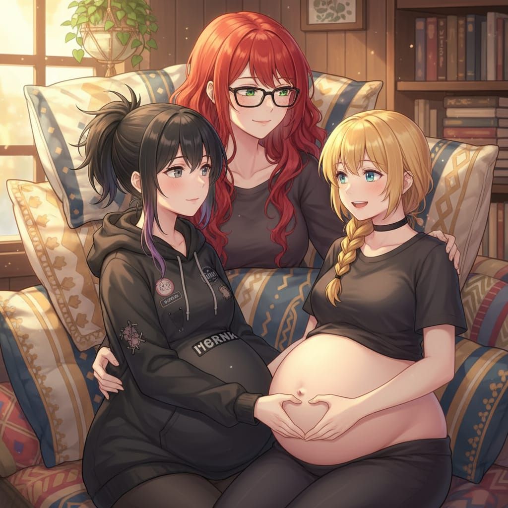 Anime Style Portrait of a Woman with Red Curly Hair