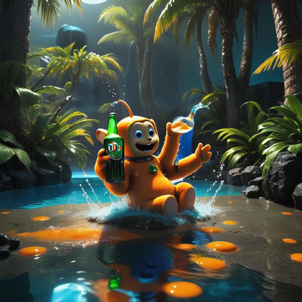 Teletubby Drinks Whiskey and Beer: Fantasy Art