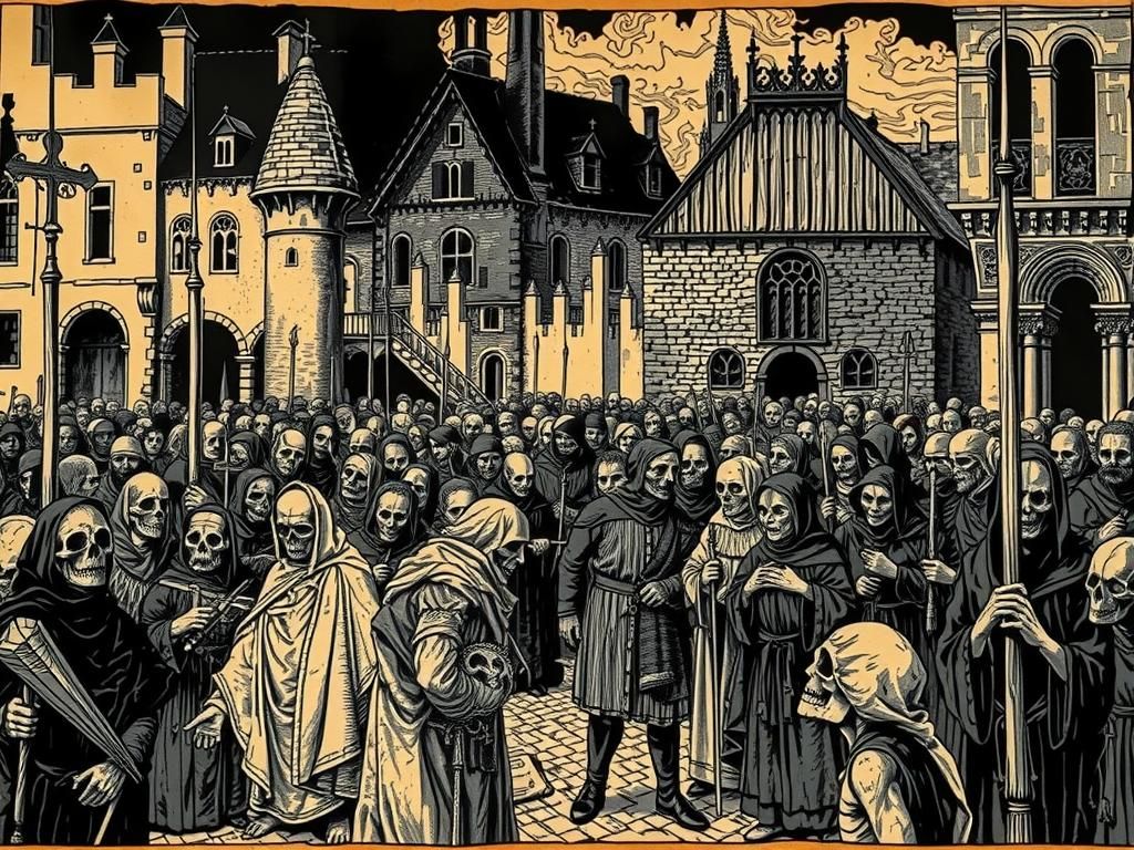 Black Death Plague in Dürer Woodcut Style