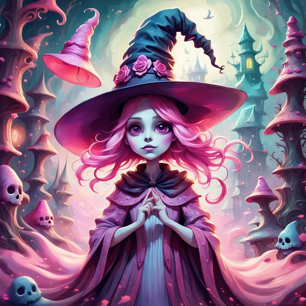 Whimsical Ghost in Pink Hat: Fantasy Art