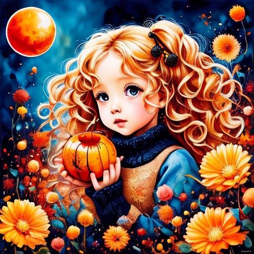 Blonde Girl with Ladybug in Ethereal Style