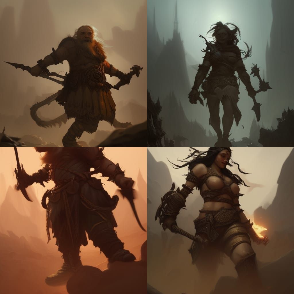 Dwarf and Elf Battle in Barren Desert