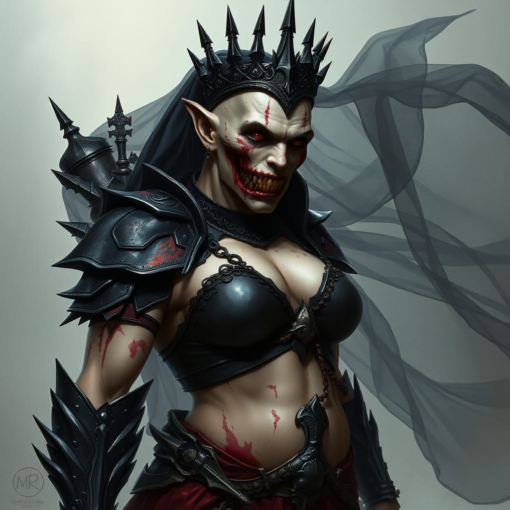 High Fantasy Undead Dwarf Woman in Gothic Armor