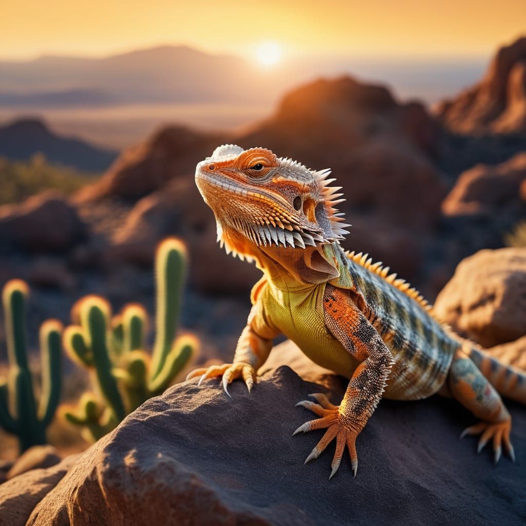 Vibrant Desert Scene with Majestic Bearded Dragon