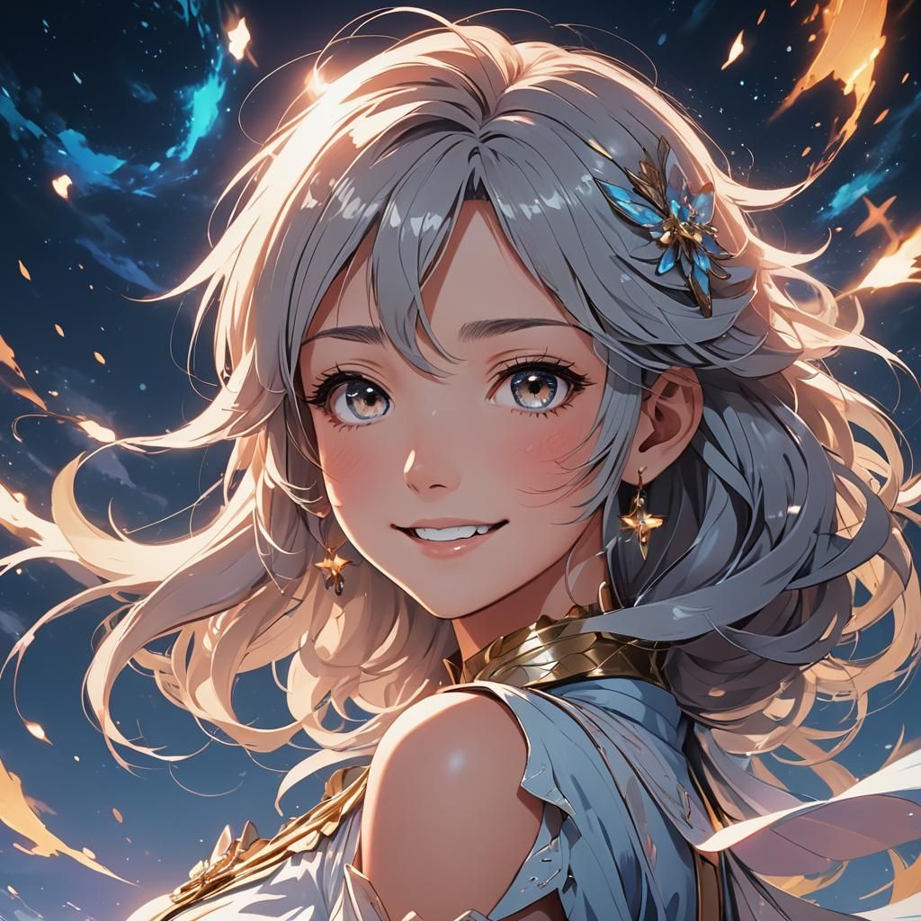 Ethereal Woman with Radiant Smile in Anime Style