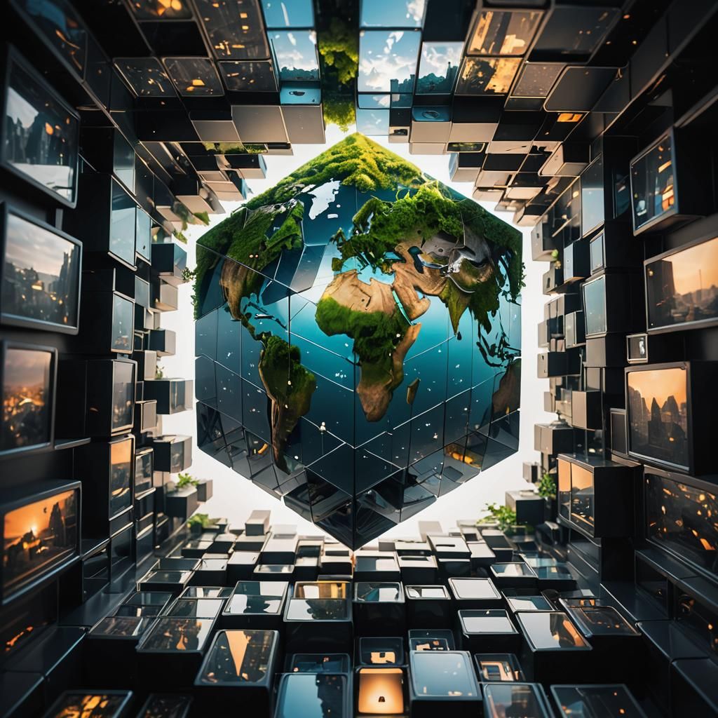 World Inside a Cube: AI-Generated Image