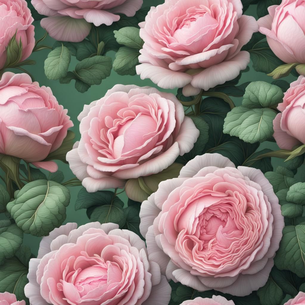 Pink Cabbage Roses in a Dramatic Digital Painting