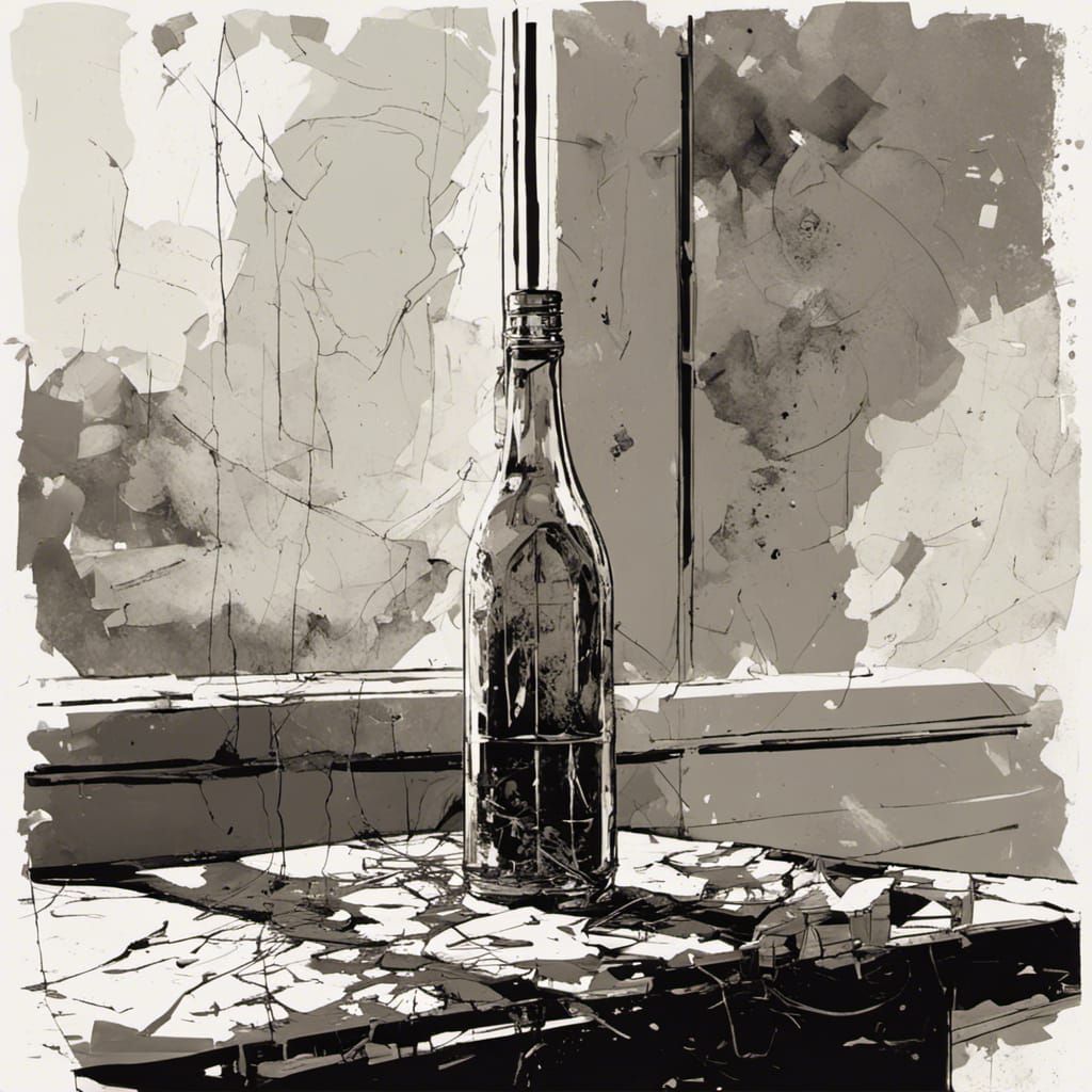 Broken Bottle: Shattered Lens in Neon Scribble Art