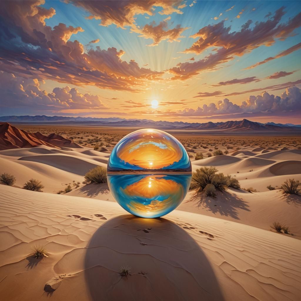 Glowing Infinity Orb at Sunset: Surreal Oil Painting
