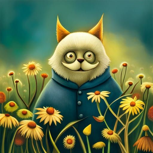Cute Monster in Flower Field, Sendak Style