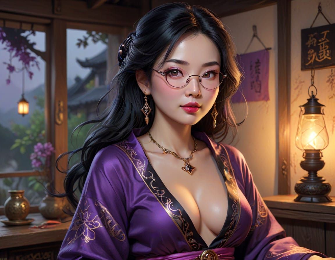 Elegant Chinese Witch in a Cozy Cottage