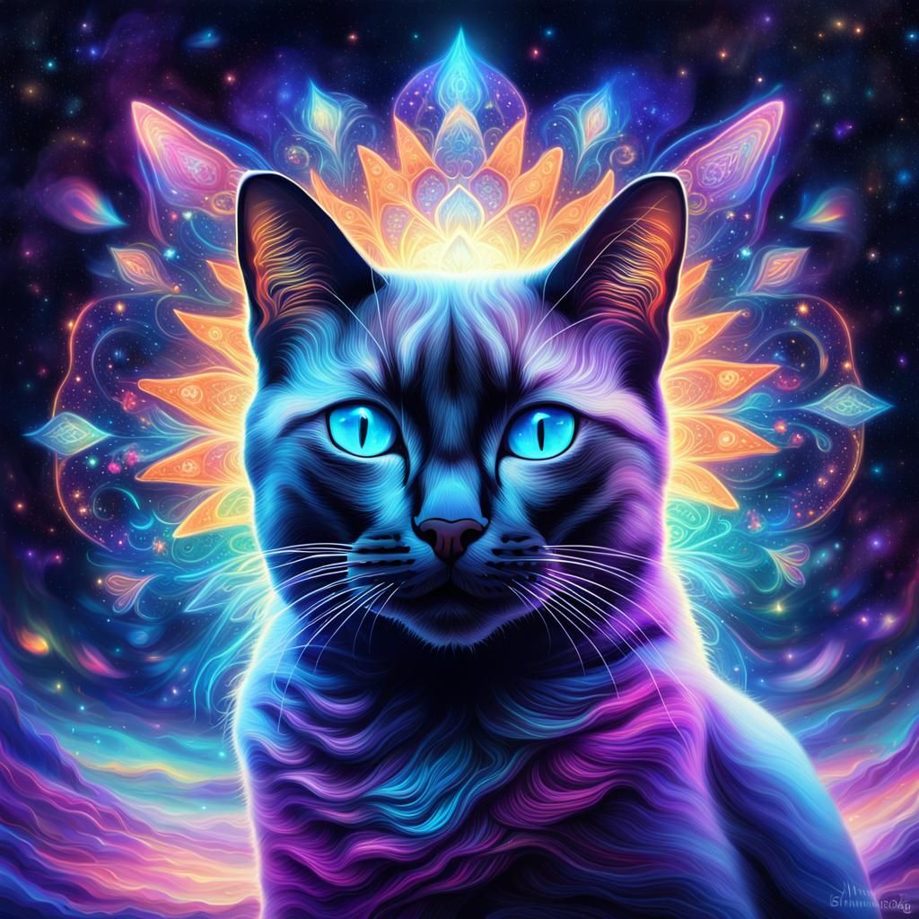 Siamese Cat Floating in Astral Realm
