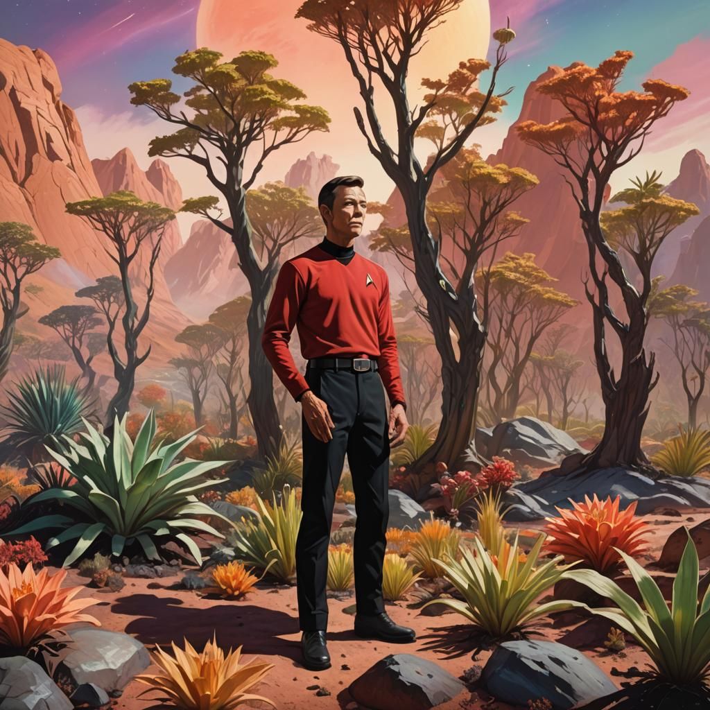 Star Trek Crew Member on Alien Planet as Oil Painting