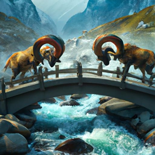 Rams Clash on Bridge: Fantasy Concept Art