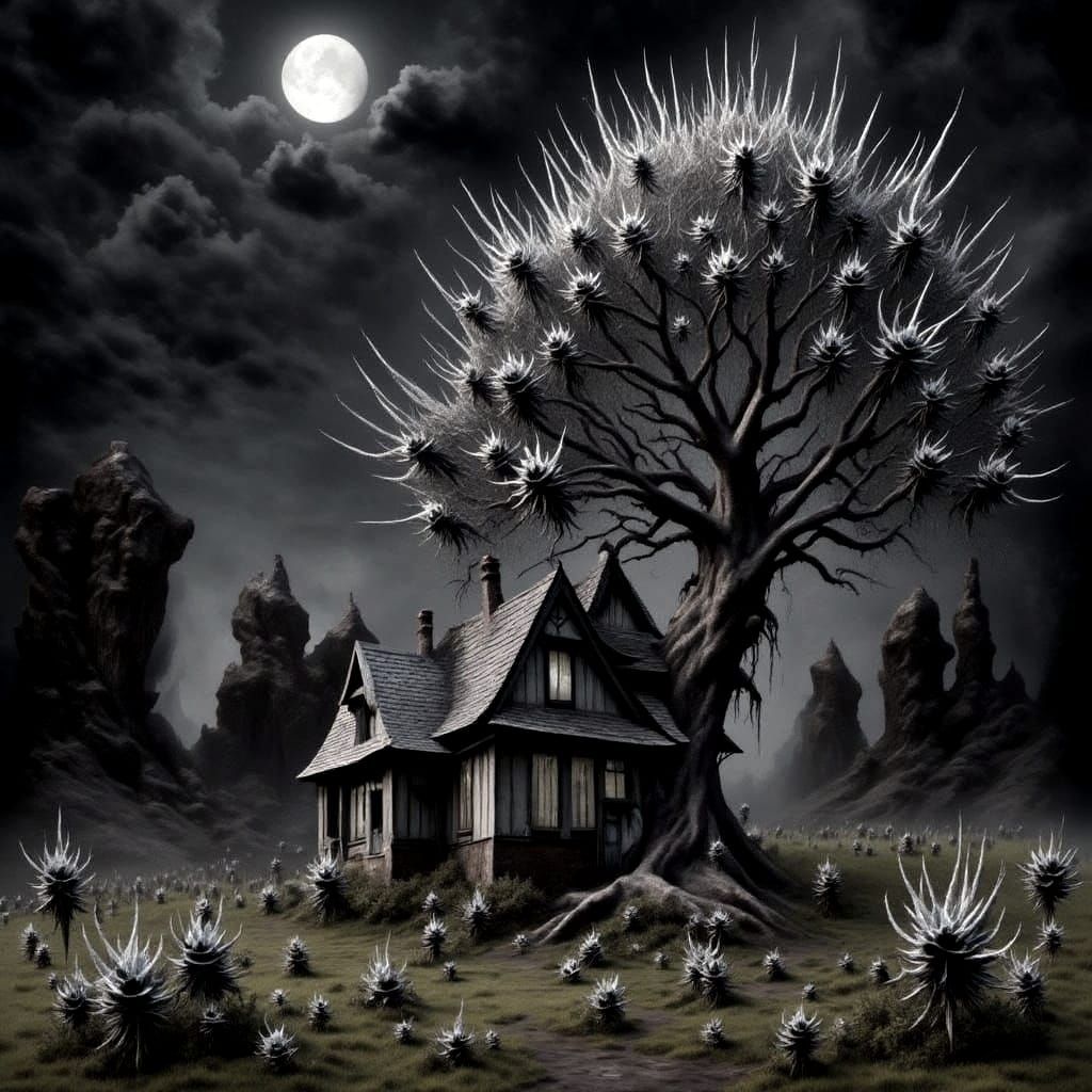 Gothic Spiked Landscape in Dark Night