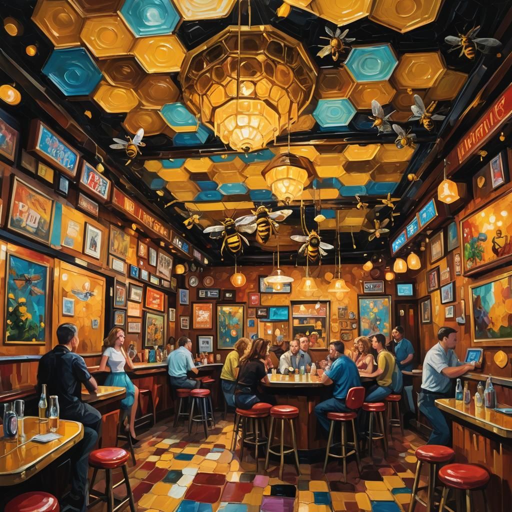 Honey Bee Dive Bar in Neo-Expressionist Style