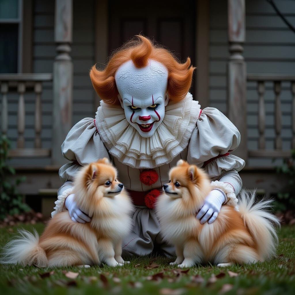 Pennywise Plays with Pomeranians in Haunted House