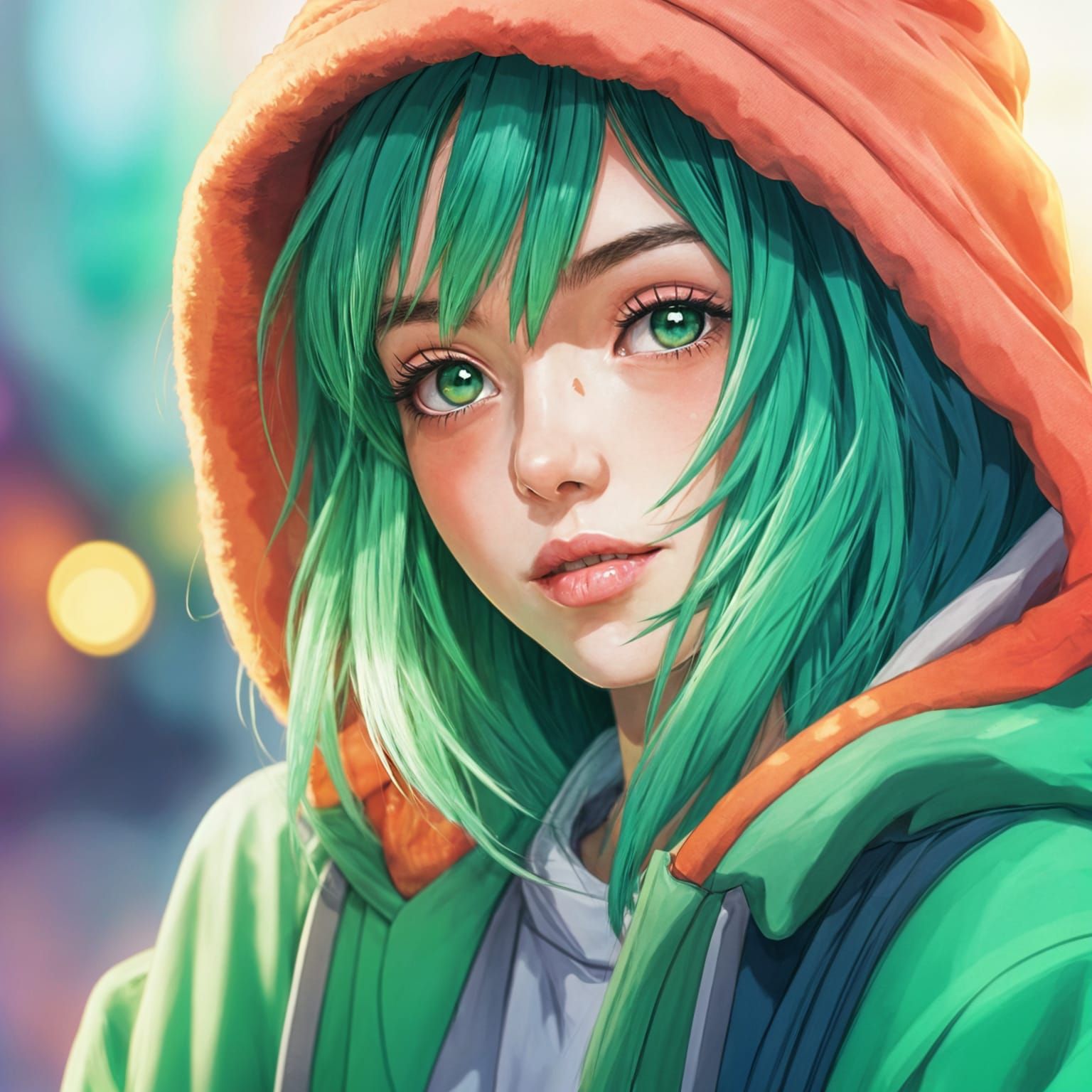 Anime Stoner Girl with Emerald Green Hair