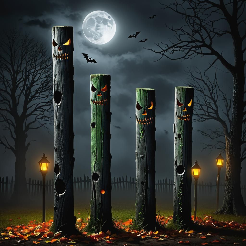 Spooky Halloween Poles in the Haunted Night