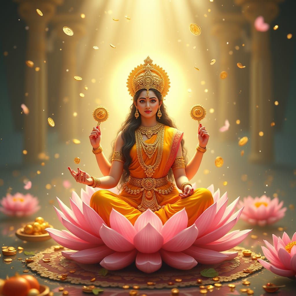 Golden Goddess Bestows Divine Blessings in Heavenly Realm