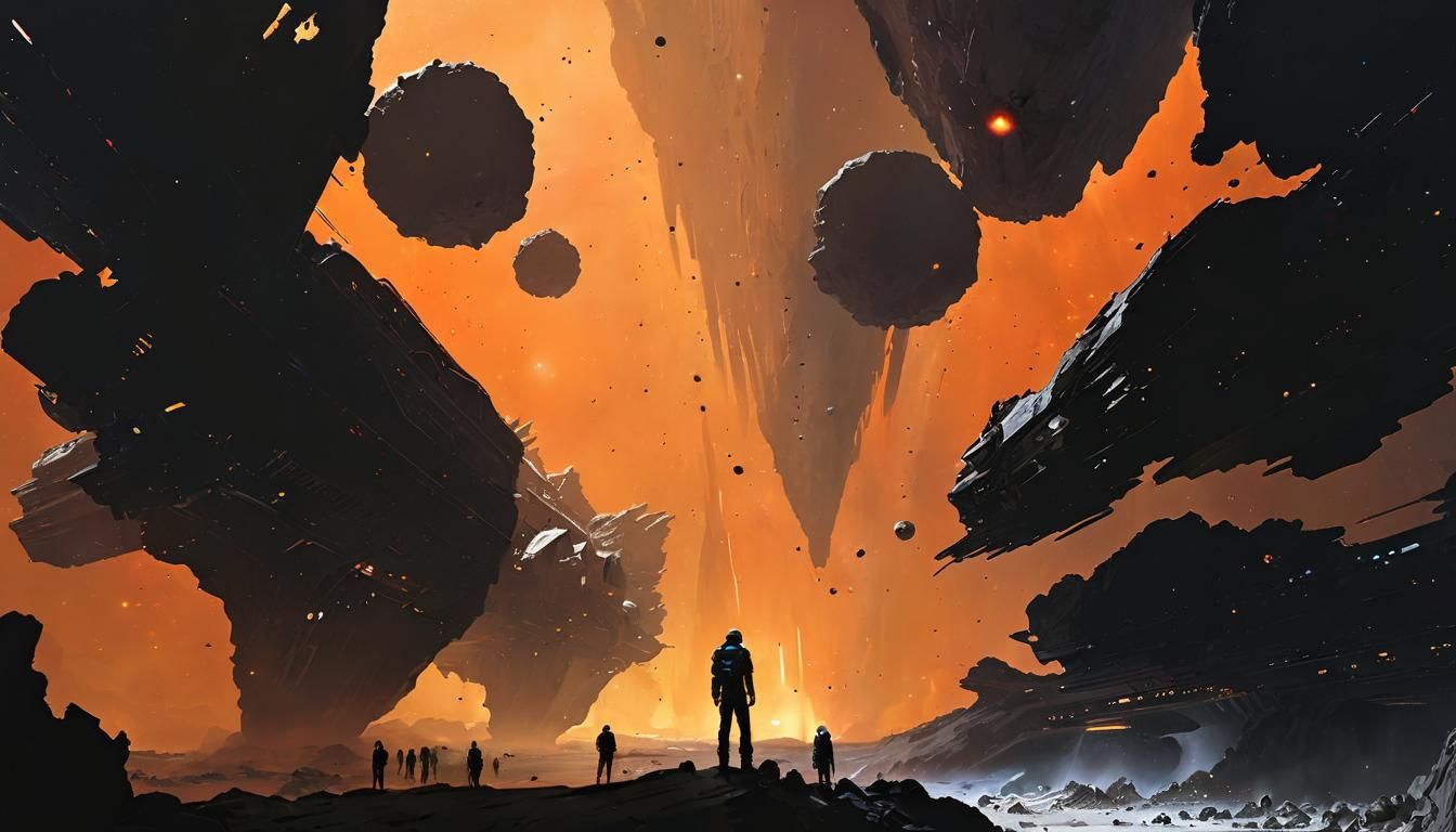 Futuristic Spaceship on Asteroid in John Berkey Style