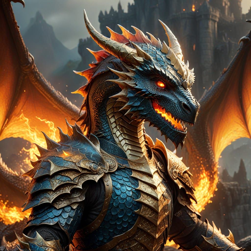 Dragon Knight Rides Dragon in Fantasy Landscape