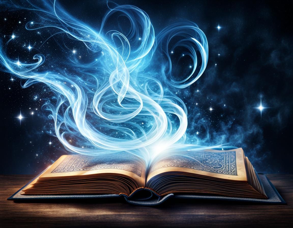 Detailed Magic Spellbook with Glowing Swirls, Fantasy Art