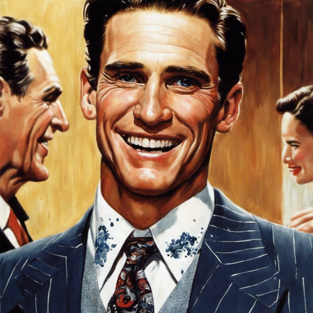 Smiling Blood-Splatters: Patrick Bateman Portrait in Rockwel...