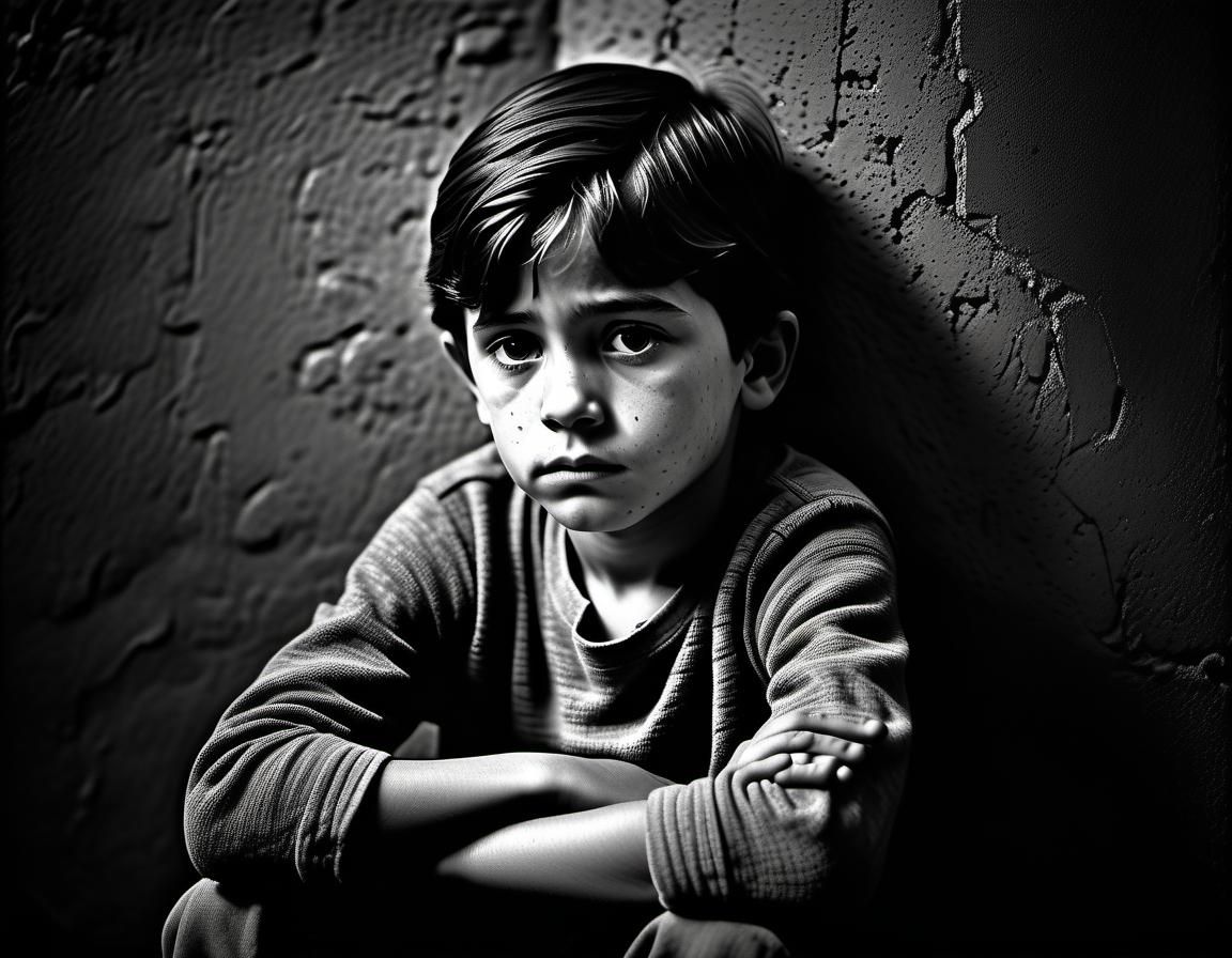 Sad Child in Corner: Black and White Photography