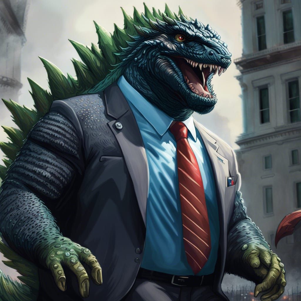 Godzilla Runs for President in Hyperrealistic Image