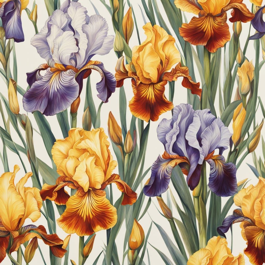 Lush Bouquet of Irises in Oil Painting Style