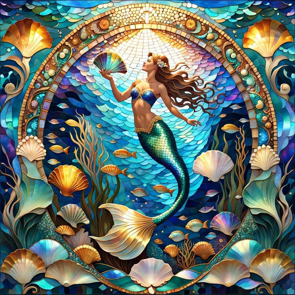 Iridescent mermaid mosaic