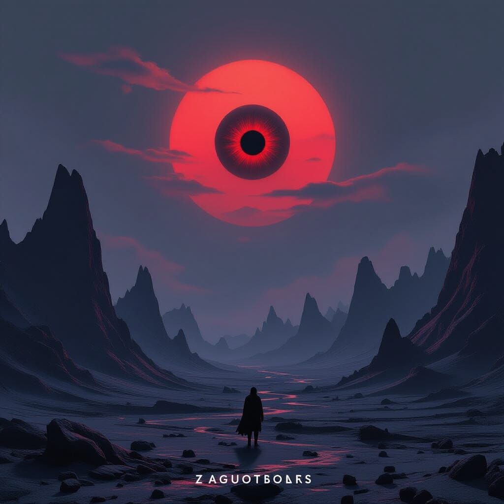 Cosmic Horror Alien Planet Under Blood Red Sun