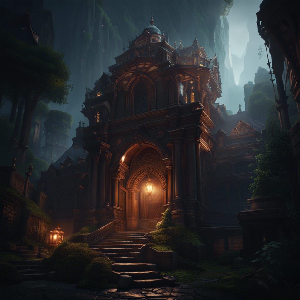 Detailed Temple Entrance in Dark Fantasy Style