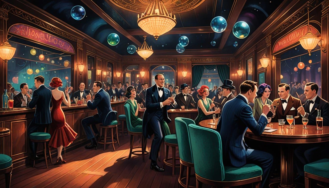 Bubble Trolls in a 1920s Speakeasy Illustration