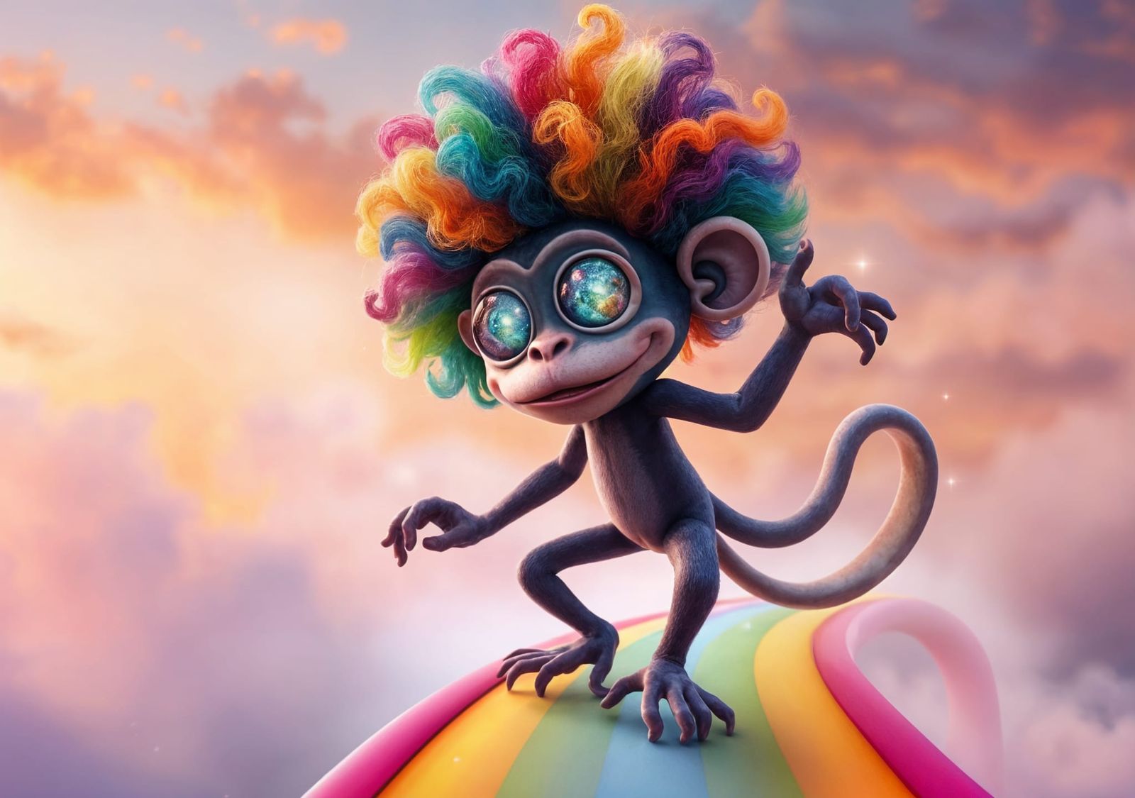 Tentacle Monkey Dancing on Rainbows with Moonbeams