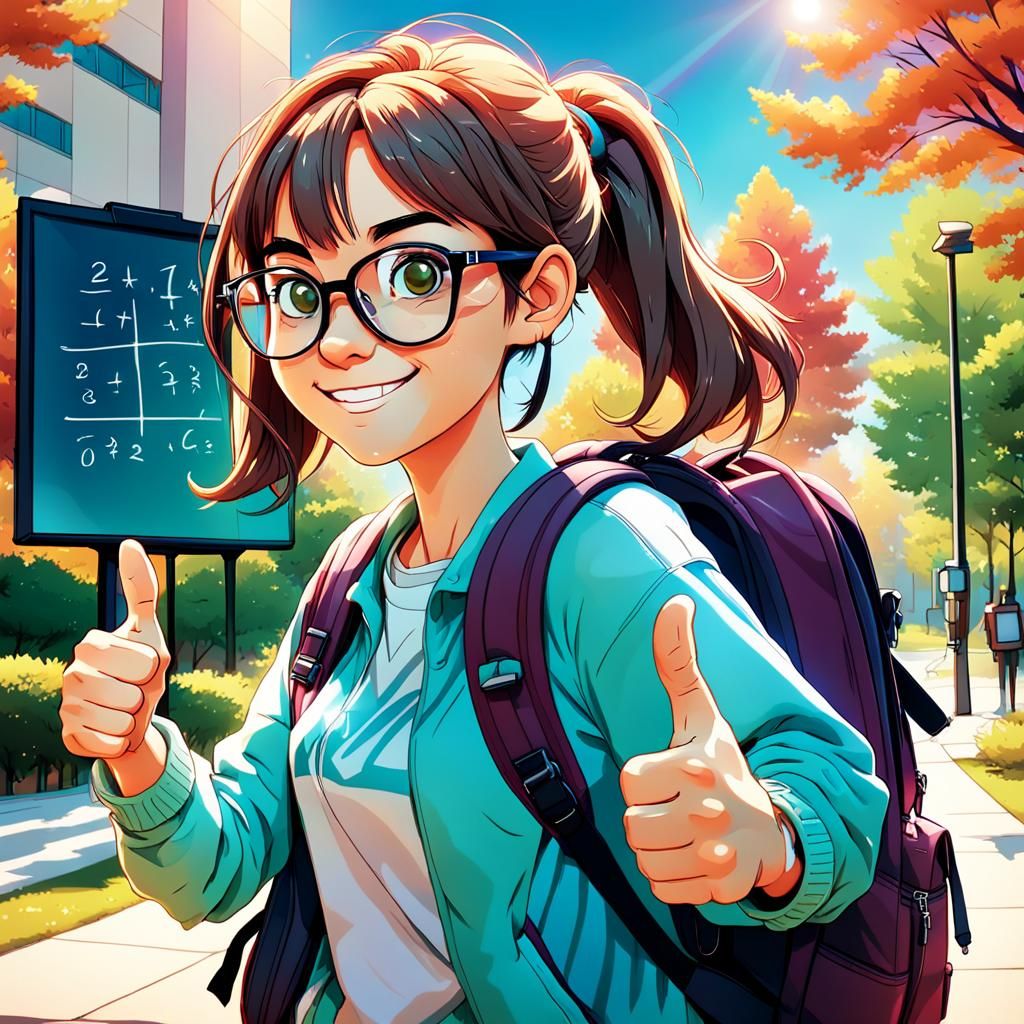 Anime Girl Gives Thumbs Up on Campus