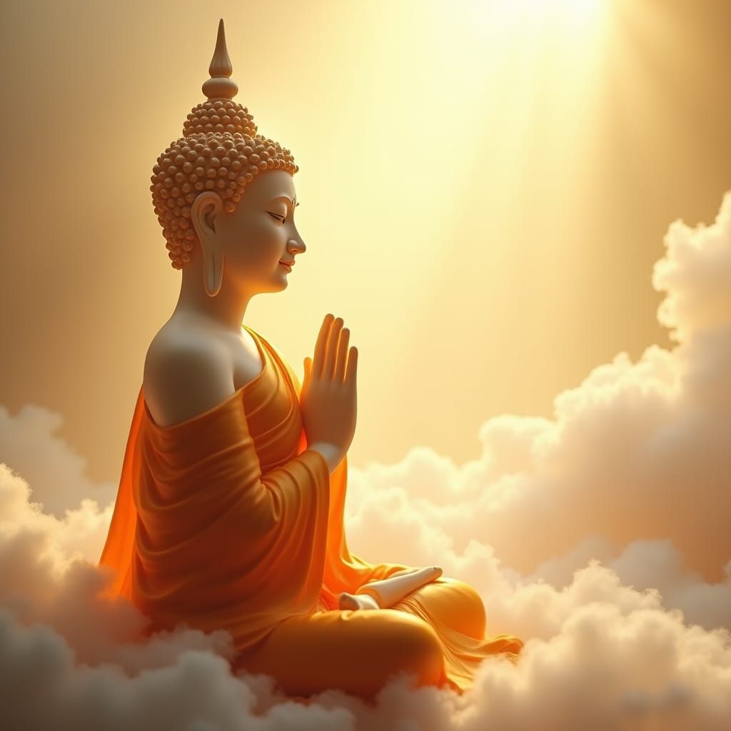Serene Thai Buddha in Prayer with Ethereal Lighting