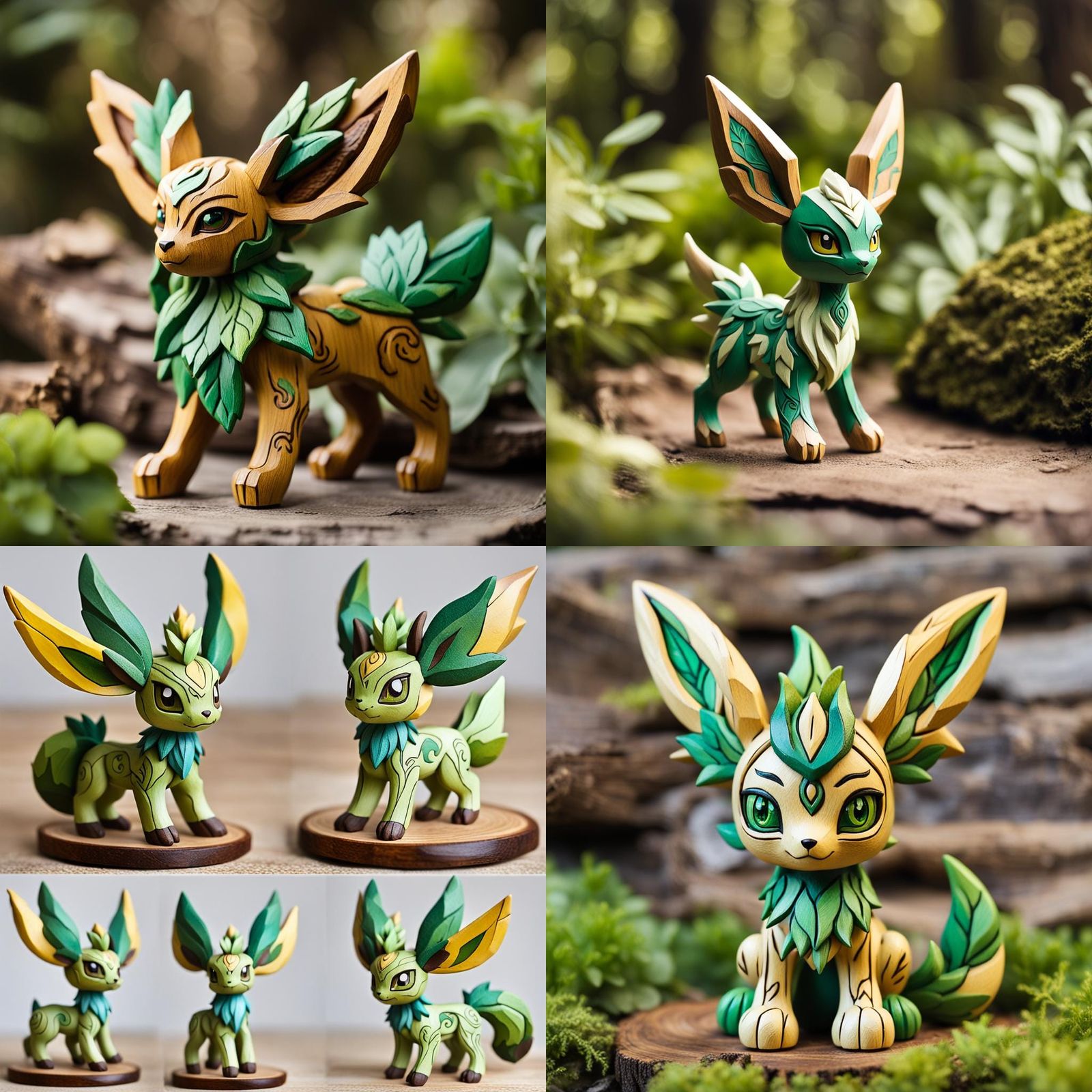 Wooden Carved Leafeon Action Figure, Professional Photograph...