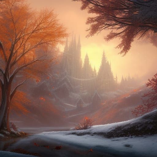 Autumn to Winter Seasonal Transition in Detailed Matte Paint...