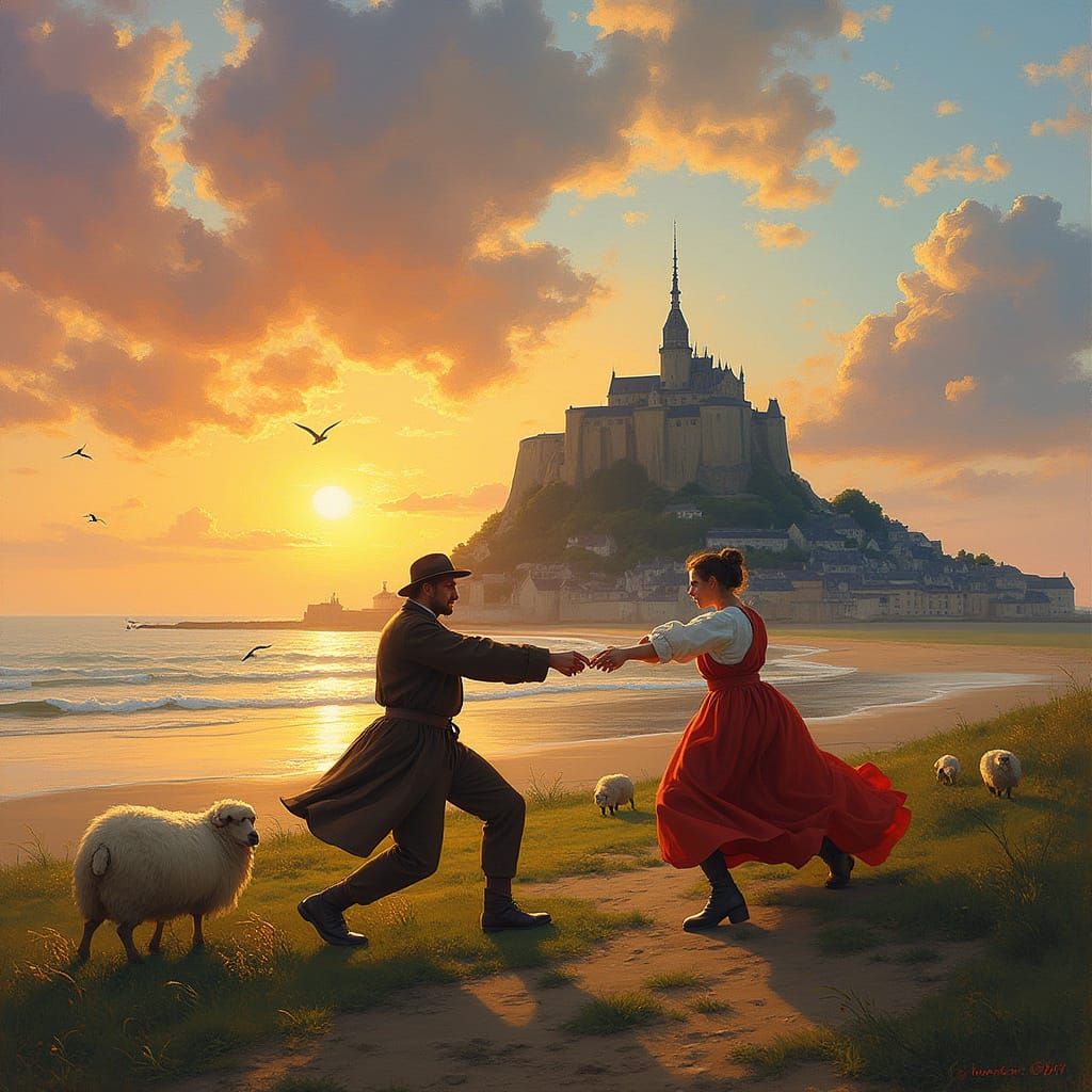 Breton and Norman Contestants Tug at Mont Saint Michel in a ...