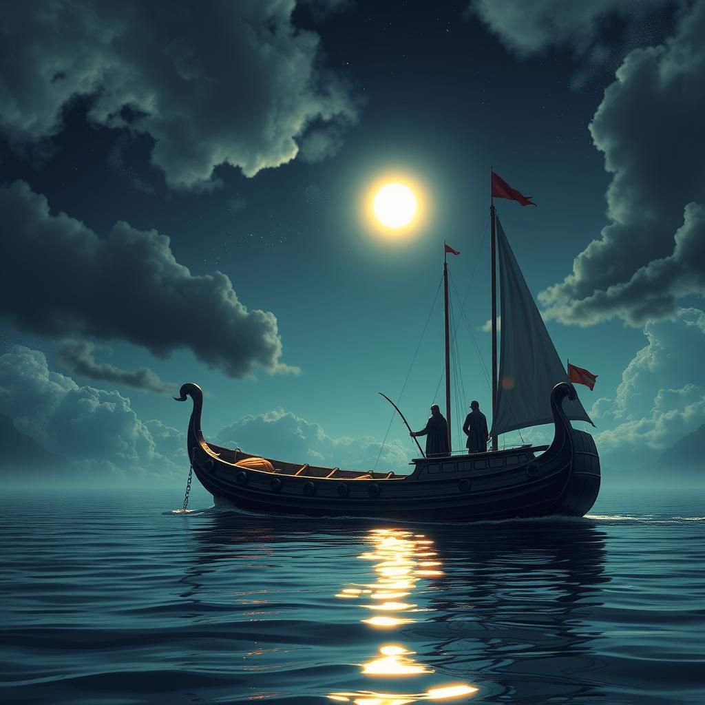 Charon's Backlit Voyage: Digital Photo Illustration