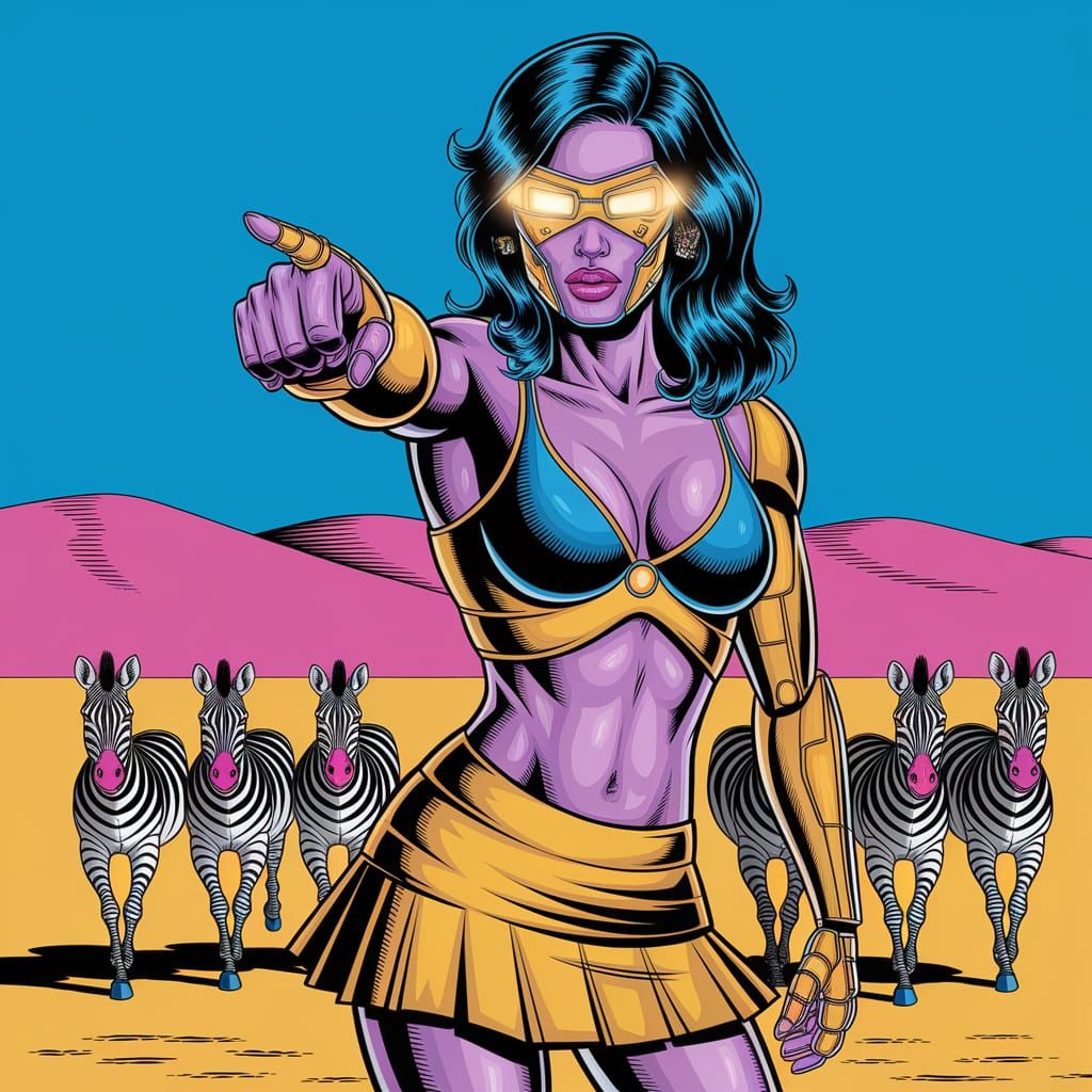 Cybernetic Woman in Sahara, Pulp Comic Style