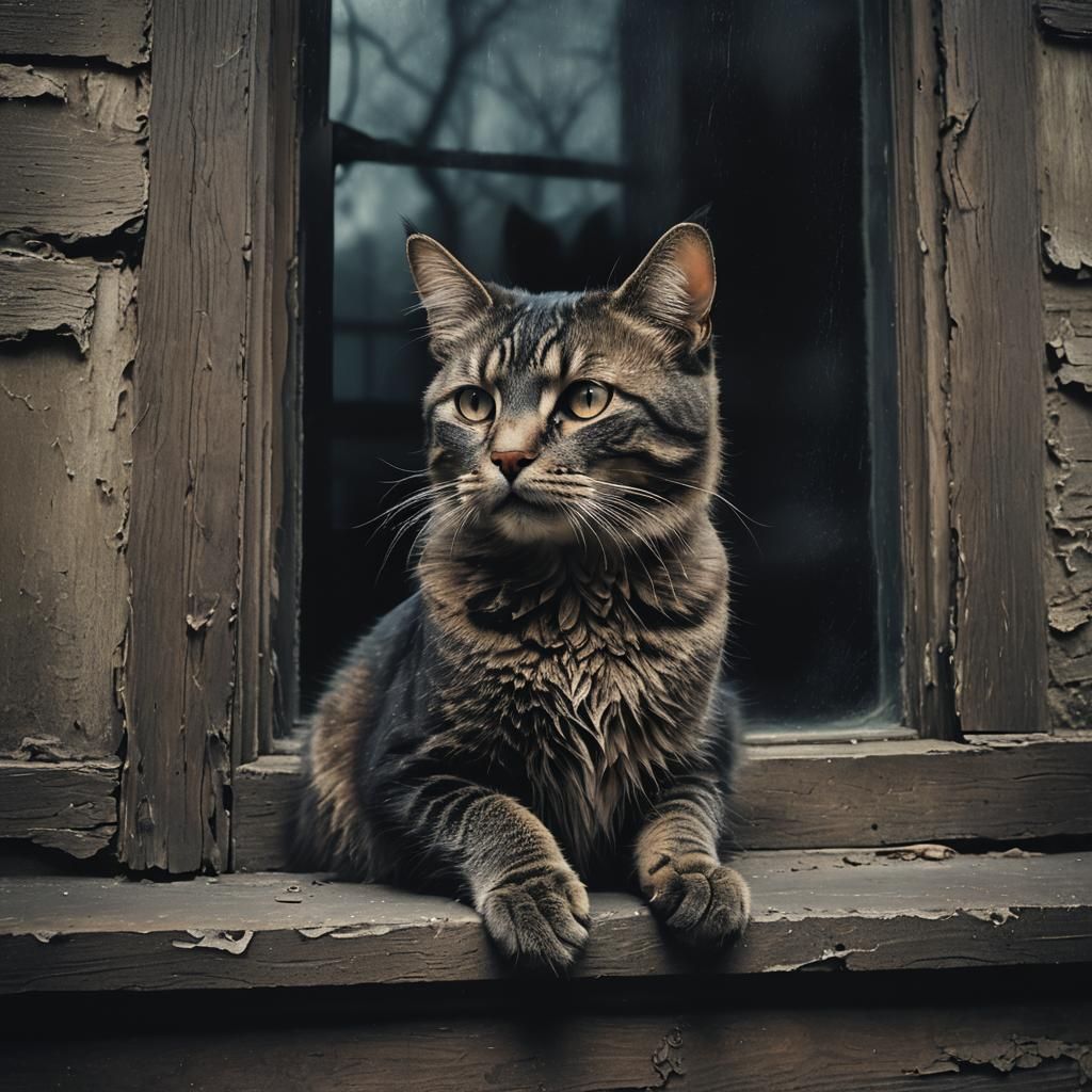 Contemplative Cat in Dark Fantasy Portrait